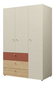 Šatní skříň Yoda 1 (světlobéžová + dub olejovaný + korálová)