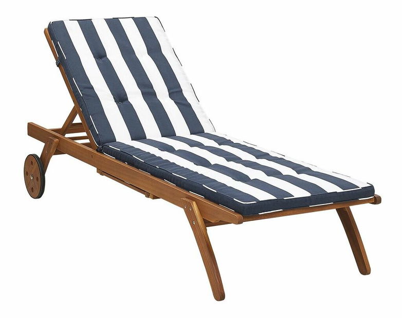 Zahradní lehátko CESSI (světlé dřevo) (modrý pruhovaný podsedák)