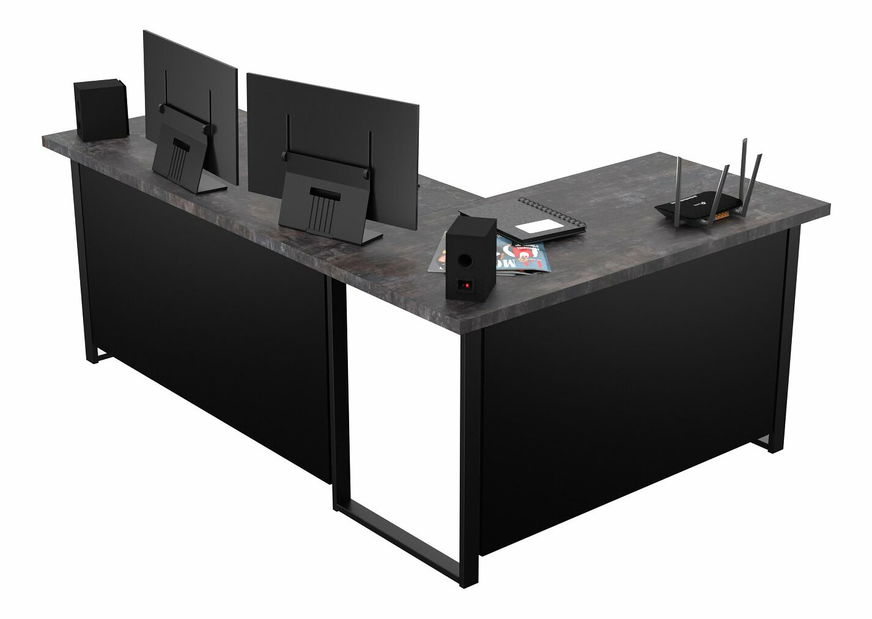 Rohový pc stůl Vintid (tmavý beton)