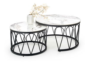 Set 2 ks. Konferenčních stolků Fermina (bílý mramor + černá)