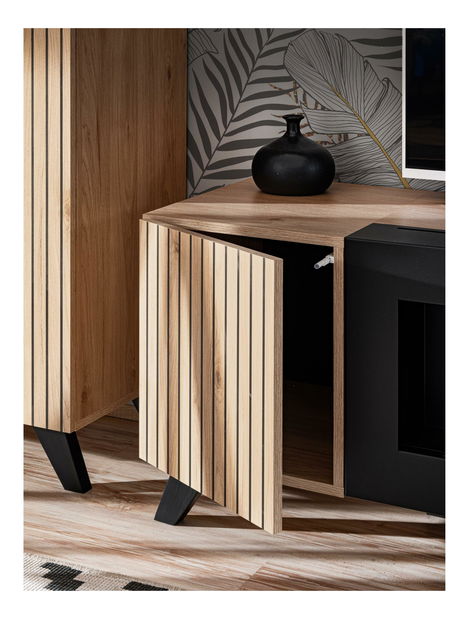 Tv stolek/skříňka Lyran K (s bio krbem) (hikora jackson + černá)