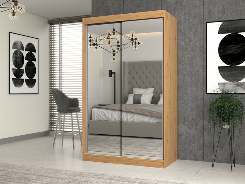 Šatní skříň s posuvnými dveřmi Igatossa 120 C (dub artisan) (se zrcadlem)