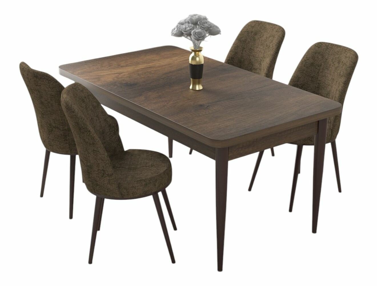 Jídelní set Nilla (ořech barokní + hnědá) (pro 4 osoby)