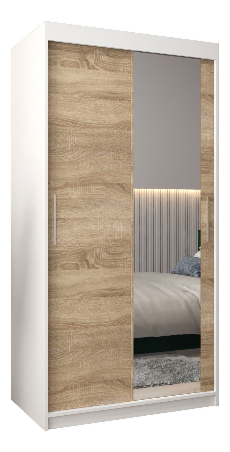 Šatní skříň 100 cm Toki 2 (Bílá matná + Dub sonoma)