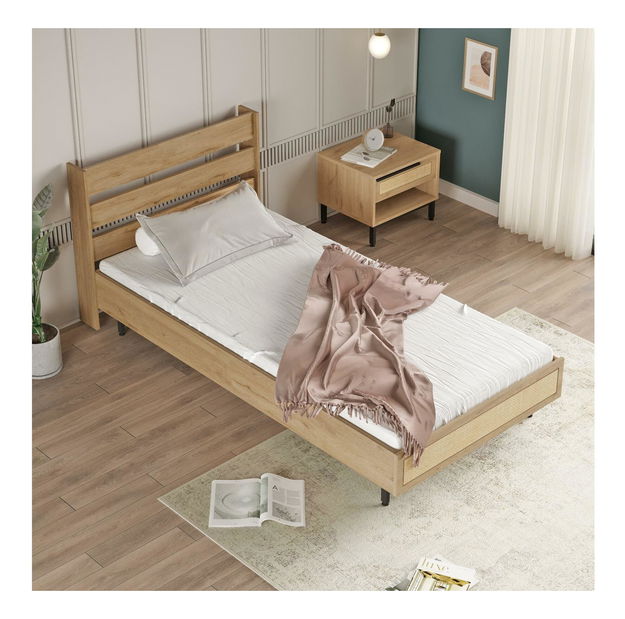 Jednolůžková postel 100 cm Otto 13 (bez roštu) (ořech + dub + černá)