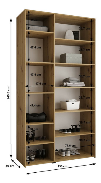 Šatní skříň 130 cm Carmela 40-4 (kašmír + černá)