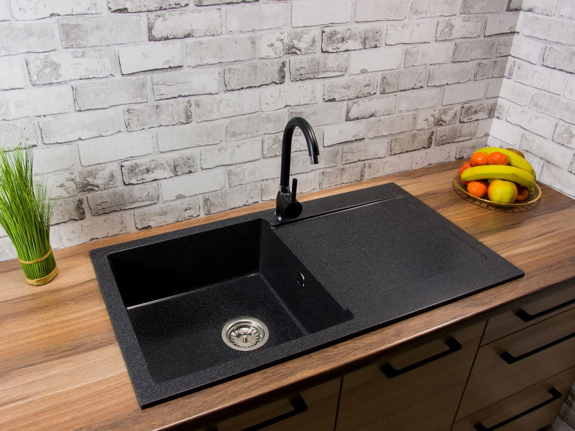 Kuchyňský dřez Adaxa (černá + textura) (se 3 otvory pro baterii) (P)