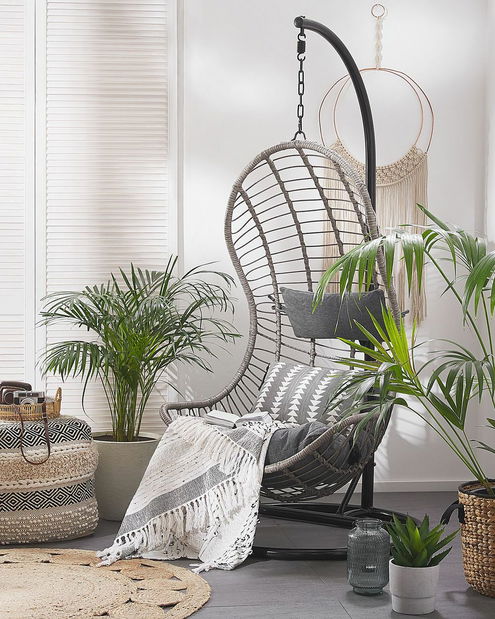 Závěsné křeslo se stojanem PINOGRO (polyratan) (šedá)