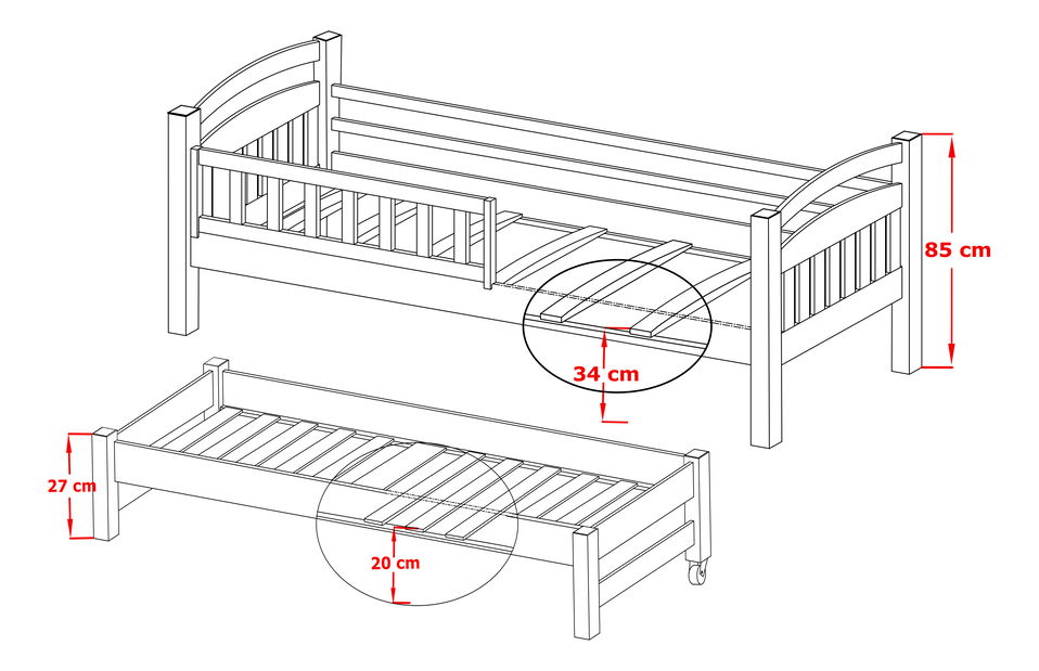 Dětská postel 90 cm GLYNDA (s roštem a úl. prostorem) (bílá)