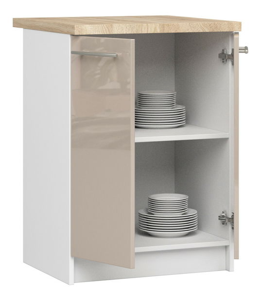 Dolní kuchyňská skříňka Ozara S60 2D (bílá + cappuccino lesk)