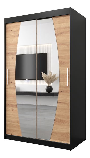 Šatní skříň 120 cm Eclipse (černá matná + dub artisan)