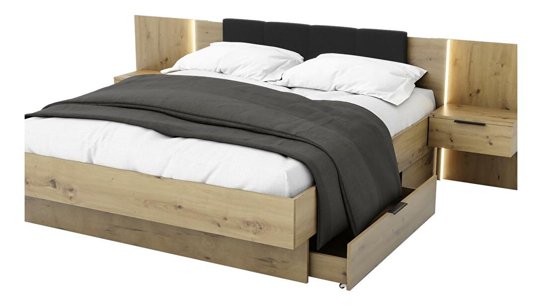 Manželská postel 160 cm Lewell (s čelním rámem) (s roštem a úl. prostorem) (dub artisan)