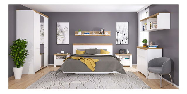 Ložnice Vina 1 (bílá lesklá + dub wotan)