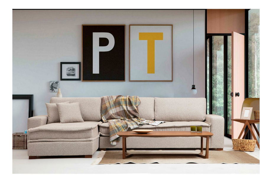 Rohová sedačka Lenusena (L) (pískově béžová)