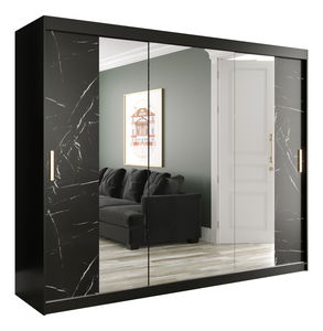 Šatní skříň 250 cm Marbelo T2 (matná černá + černý mramor)