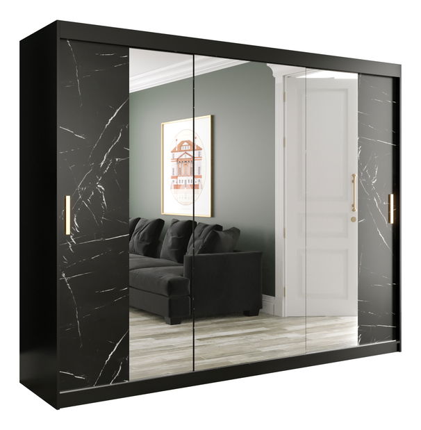 Šatní skříň 250 cm Marbelo T2 (matná černá + černý mramor)