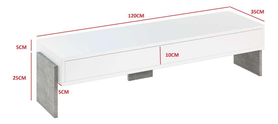 TV stolek Zantra (bílá + kámen)