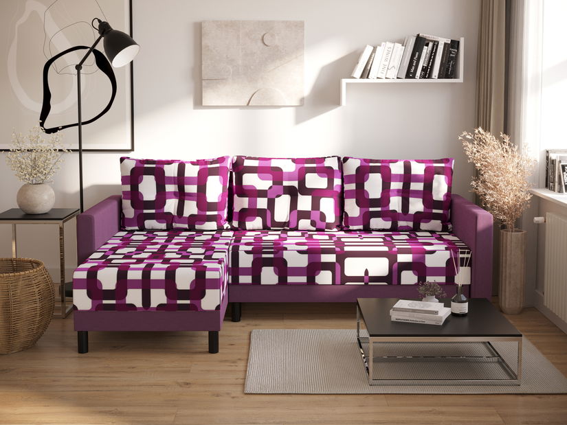 Rohová sedací souprava Glimmer L (černá + vícebarevné) (L)