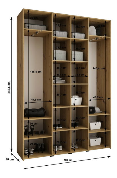 Šatní skříň 180 cm Carmela 40-4 (kašmír + černá)
