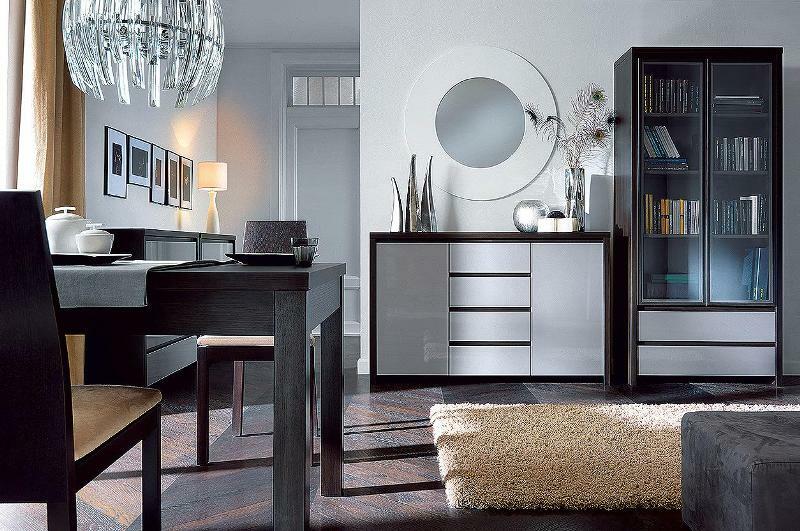 Šatní skříň BRW Kaspian SZF2D2S (wenge + vysoký lesk šedý)