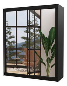 Šatní skříň Mocier (černá) (se zrcadlem)