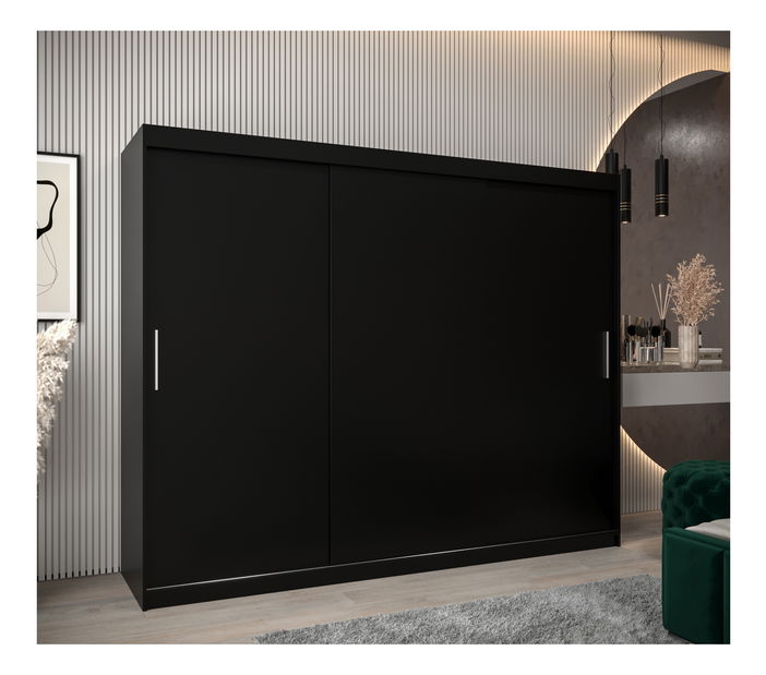 Šatní skříň 250 cm Toki (Černá matná + Dub sonoma)