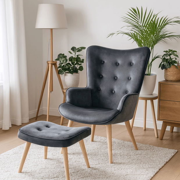 Křeslo s podnožkou Lombardi (šedá)