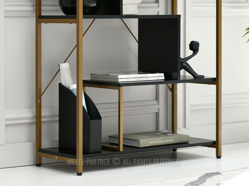 Regál Harp B (černé dřevo + zlatá)