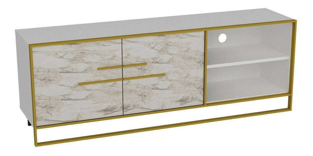 TV stolek/skříňka Poppy (Zlatá + Bílá)