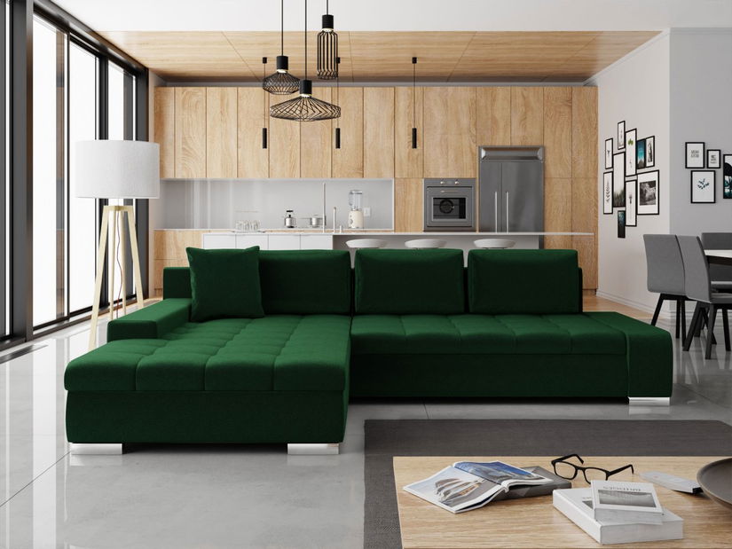 Rohová sedací souprava Hesron (tmavě zelená)
