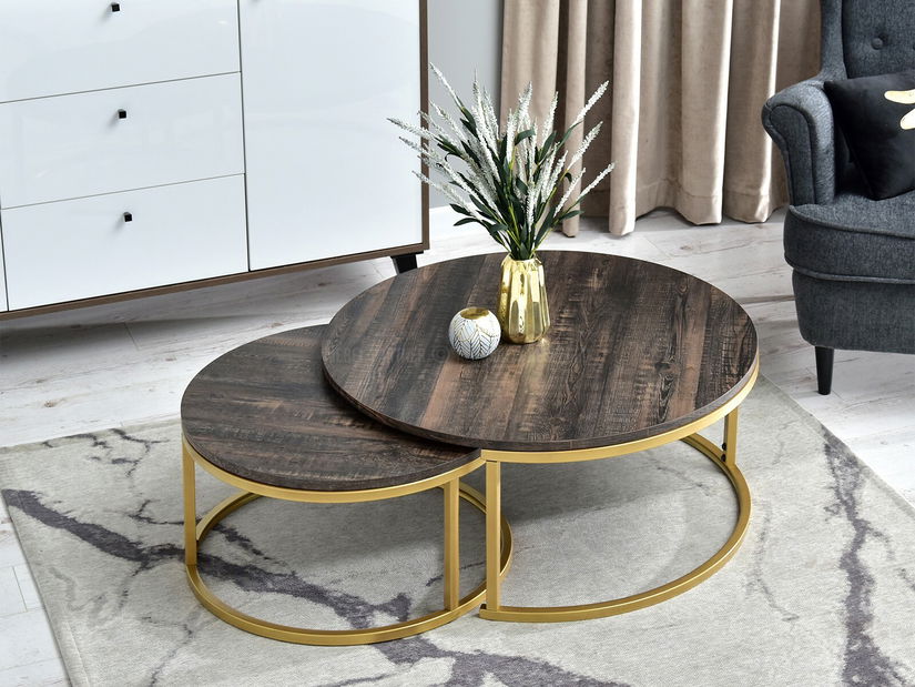 Konferenční stolek Kolja Zest Xl (zlatá + dub vintage)