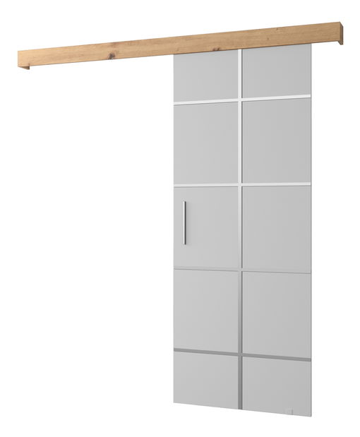 Posuvné dveře 90 cm Sharlene III (bílá matná + dub artisan + stříbrná)