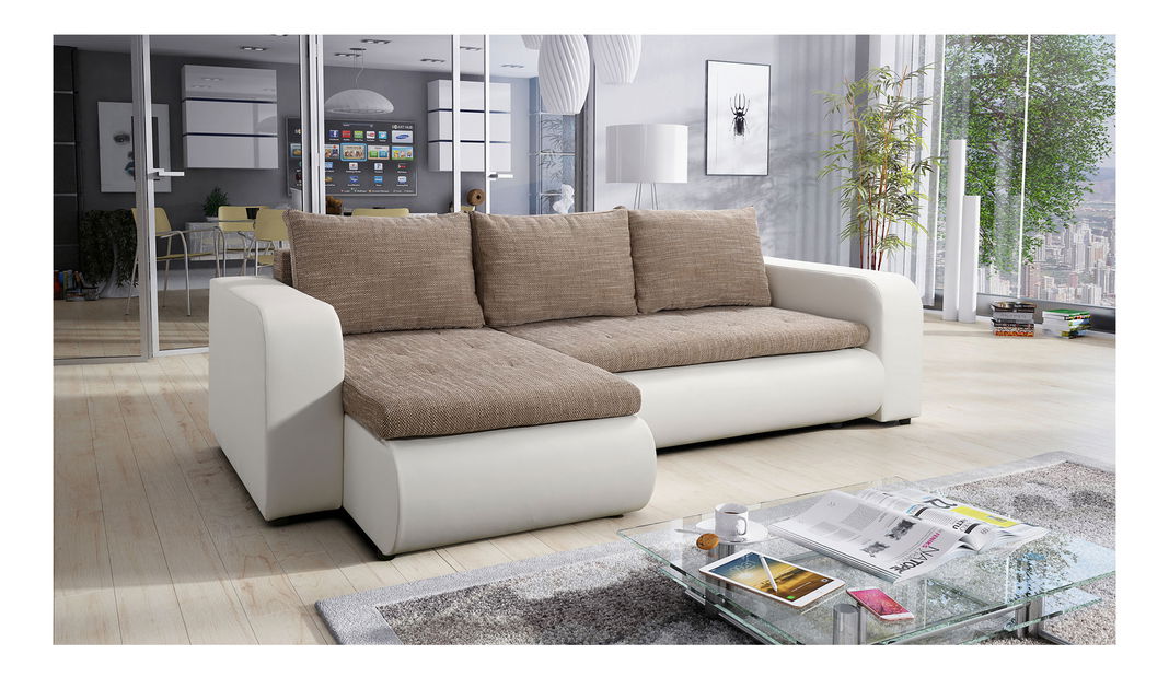 Rozkládací sedací souprava Bistran (bílá + hnědá) (L) 