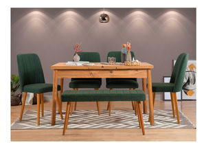 Jídelní set Senteago 2 (pro 6 osob) (borovice atlantická + zelená)