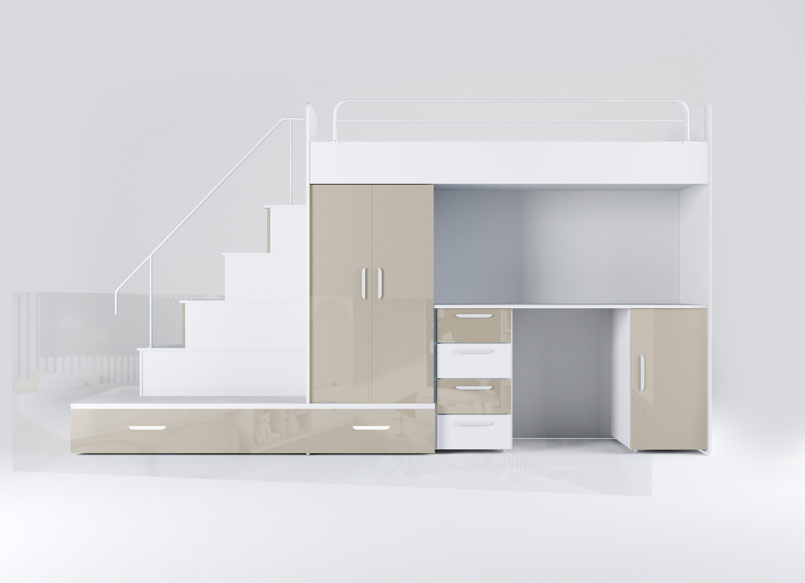 Dětská postel Ruby V (bílá + lesk béžový) (s rošty)