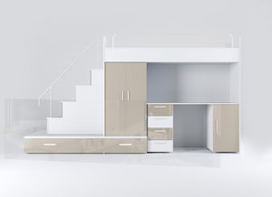 Dětská postel Ruby V (bílá + lesk béžový) (s rošty)