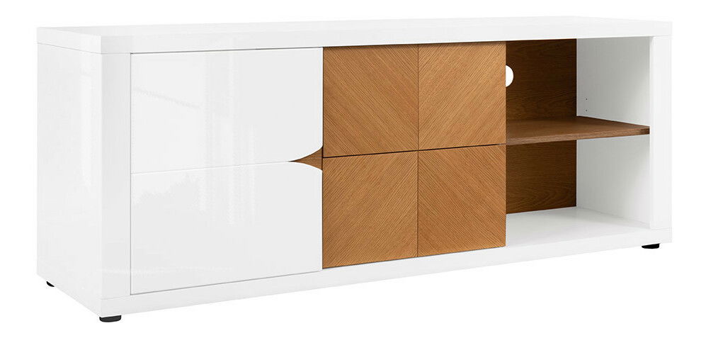 TV stolek/skříňka BRW Rovika RTV1D2S (lesk bílý + dub přírodní)