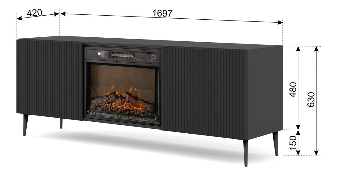 TV skříňka/stolek s elektrickým krbem FPB 2D 170 C Rowanna (černá)