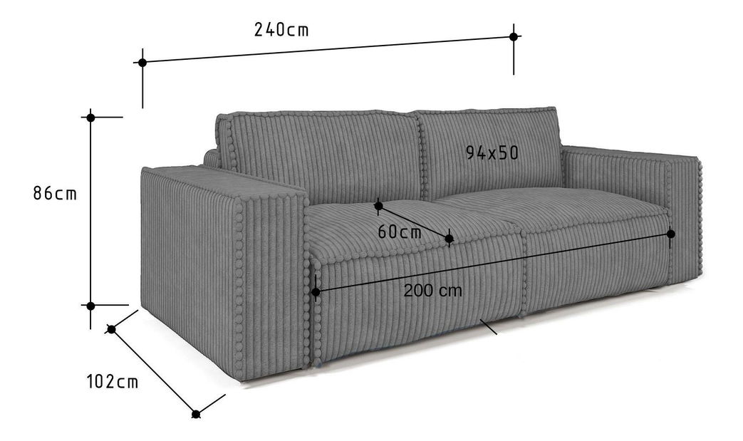 Pohovka třísedačka Tindara 3OS (inkoustová)
