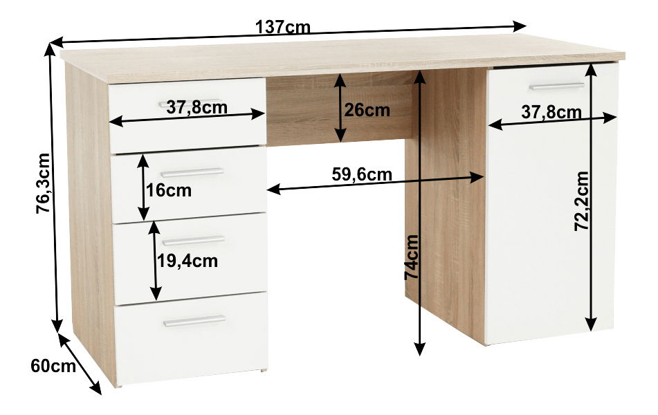 PC stolek Talur (dub sonoma + bílá)