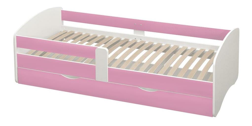 Jednolůžková postel 80 cm Carecen (růžová + bílá) (s roštem) (s úl. prostorem)