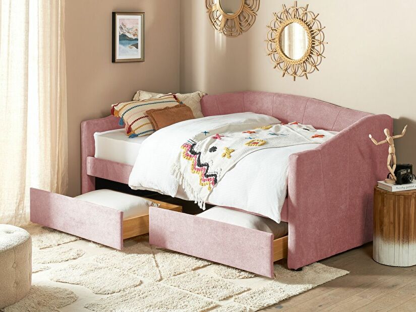 Jednolůžková postel 200 x 90 cm Vitto (růžová) (s roštem a úložným prostorem)