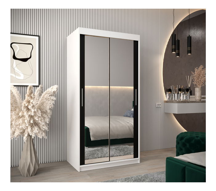 Šatní skříň 100 cm Toki 3 (Bílá matná + Černá matná)