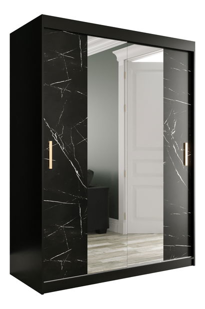 Šatní skříň 150 cm Marbelo T1 (matná černá + černý mramor)