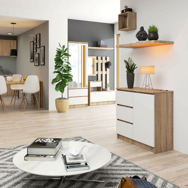 Komoda Komeito (dub sonoma + bílá)