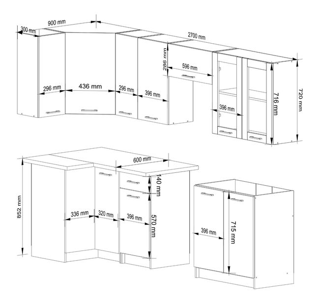 Rohová kuchyňská sestava 300 cm Ozara III C (bílá)