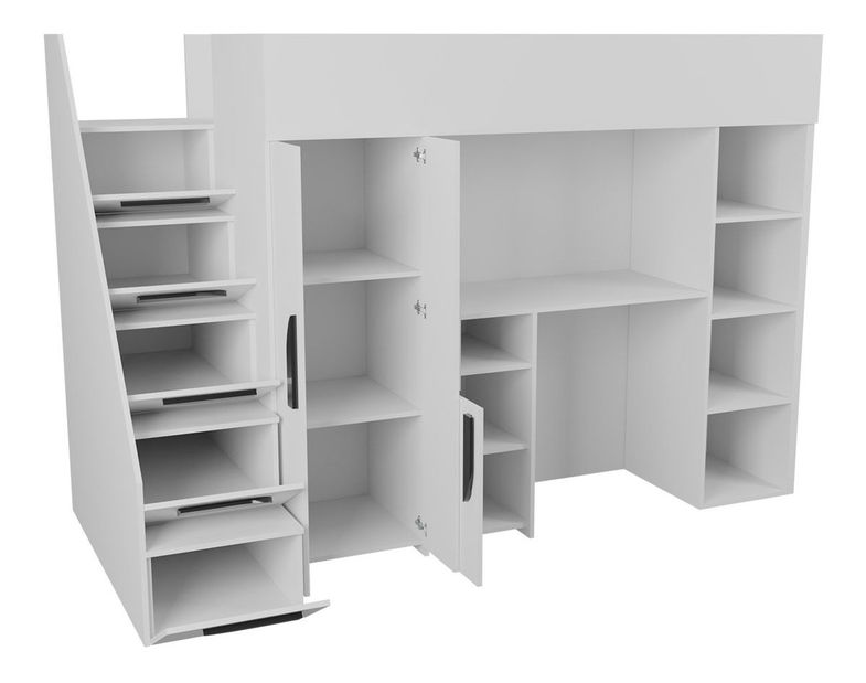 Patrová postel se schody Perseia 14 (bílá + růžová lesklá)