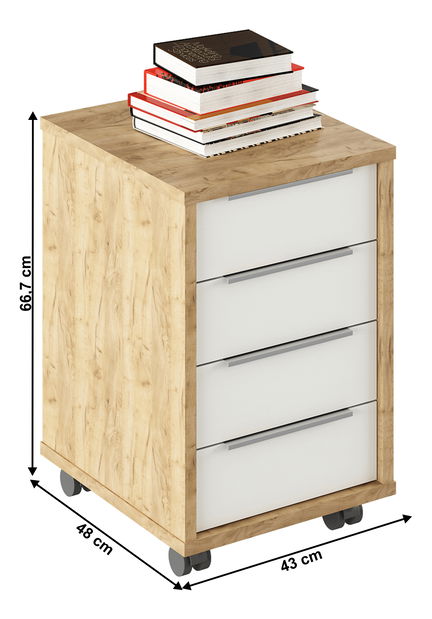 Skříňka na kolečkách Rumia 14 (dub artisan + bílá)