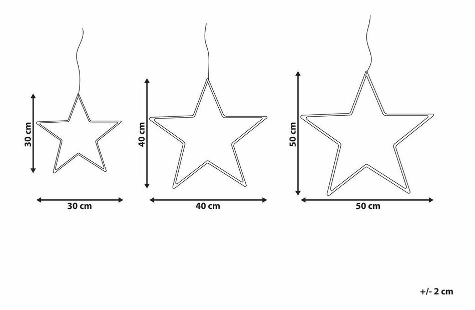 Set 3 ks LED dekorace hvězdy Kunza (stříbrná)