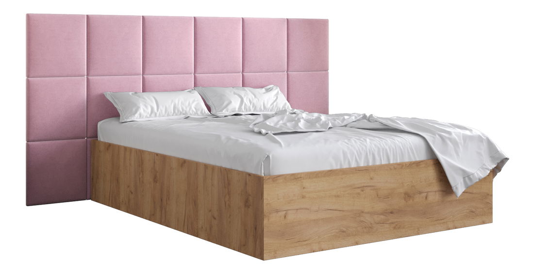 Manželská postel s čalouněným čelem 160 cm Brittany 4 (dub craft zlatý + růžová) (s roštem)